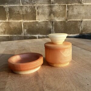 Vintage Made In Italy Pier 1 Imports Marble Soap Dish & Jar with Lid Set of 2